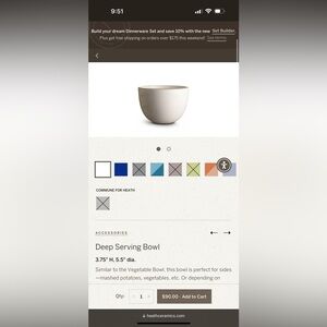 Heath Ceramics Deep Serving Bowl